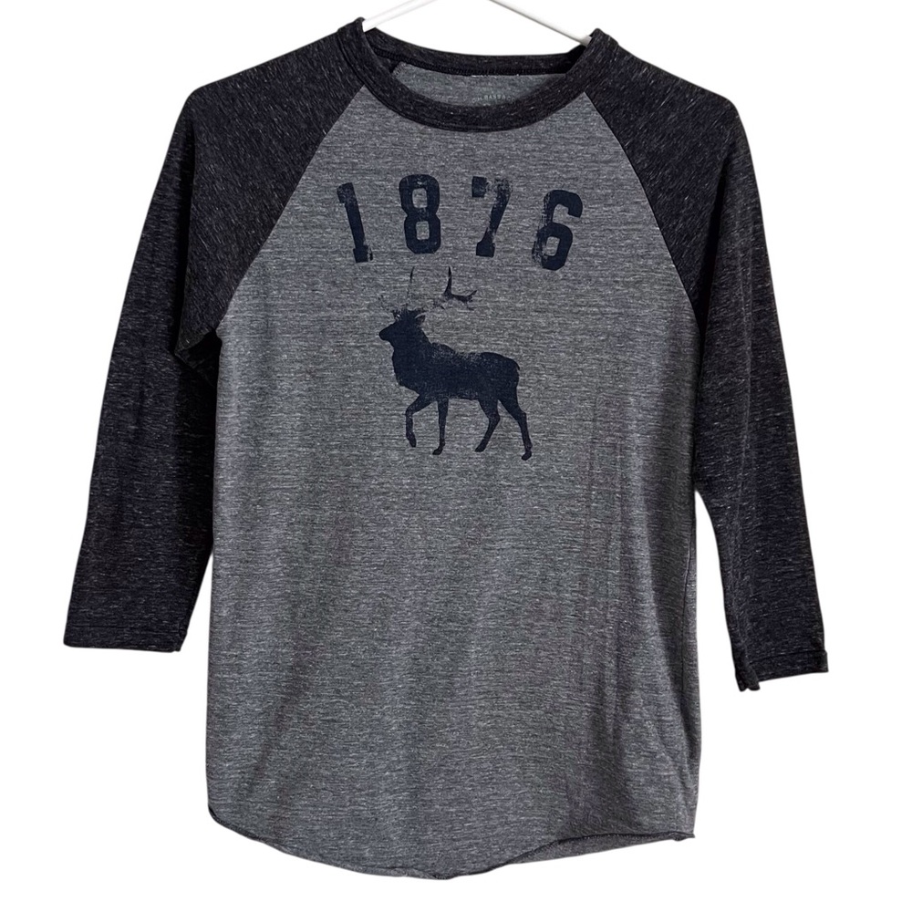 Bass Women’s Grey Baseball 3/4 Sleeve Top Moose Graphic Gorpcore Casual Small